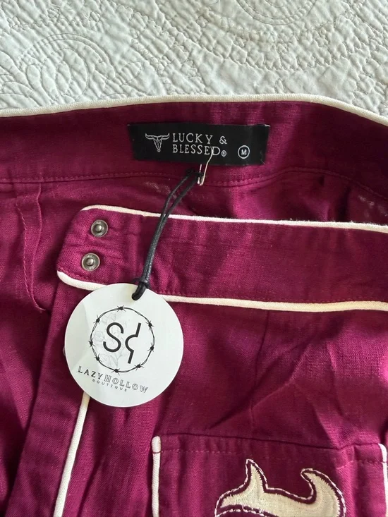 Lucky & Blessed Maroon Midi Skirt with White Western Accents - Picture 2 of 7